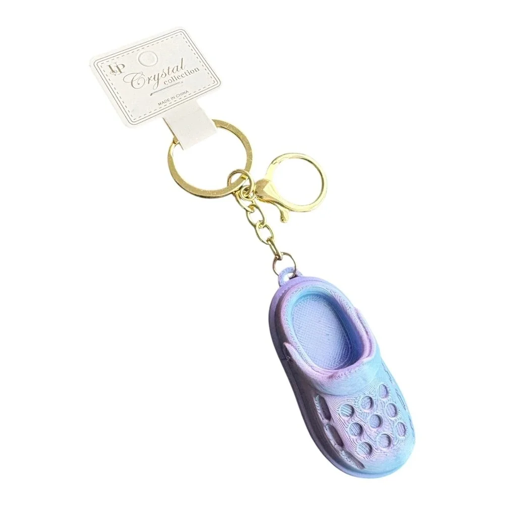 IP Crystal Women's Iridescent Purple Blue Clog Shoe Key Chain Gold Tone 5